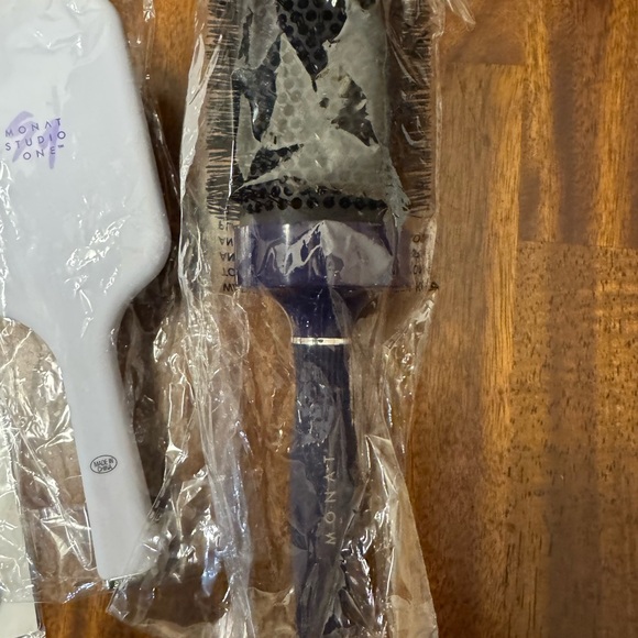 Monat Stylish Purple White Hair Brush Trio Combo Brush Round Brush zipper pouch - Picture 6 of 9